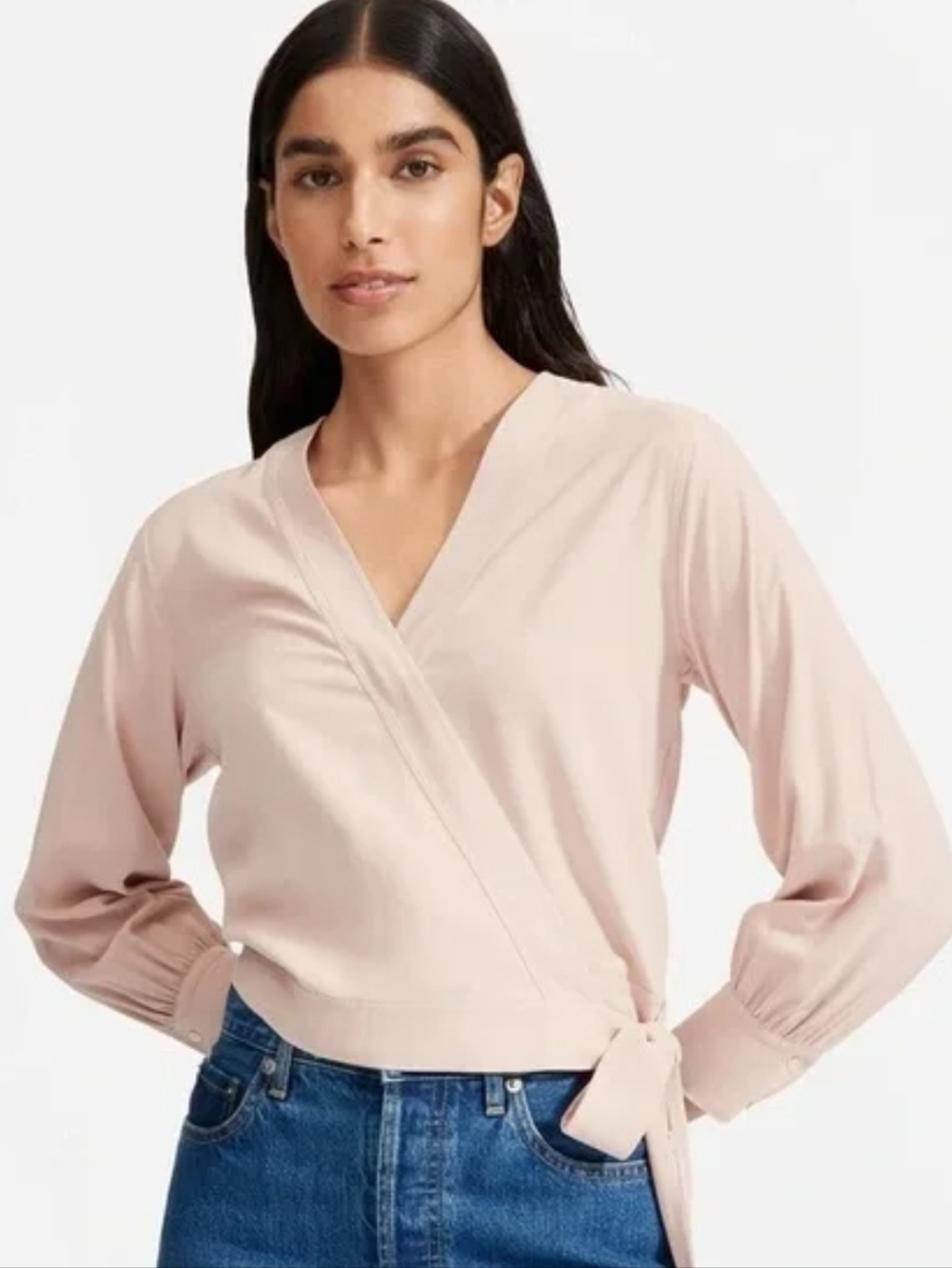 Everlane The Washable Silk Pink Wrap-Front Women's Top Workwear Minimalist Sz 4